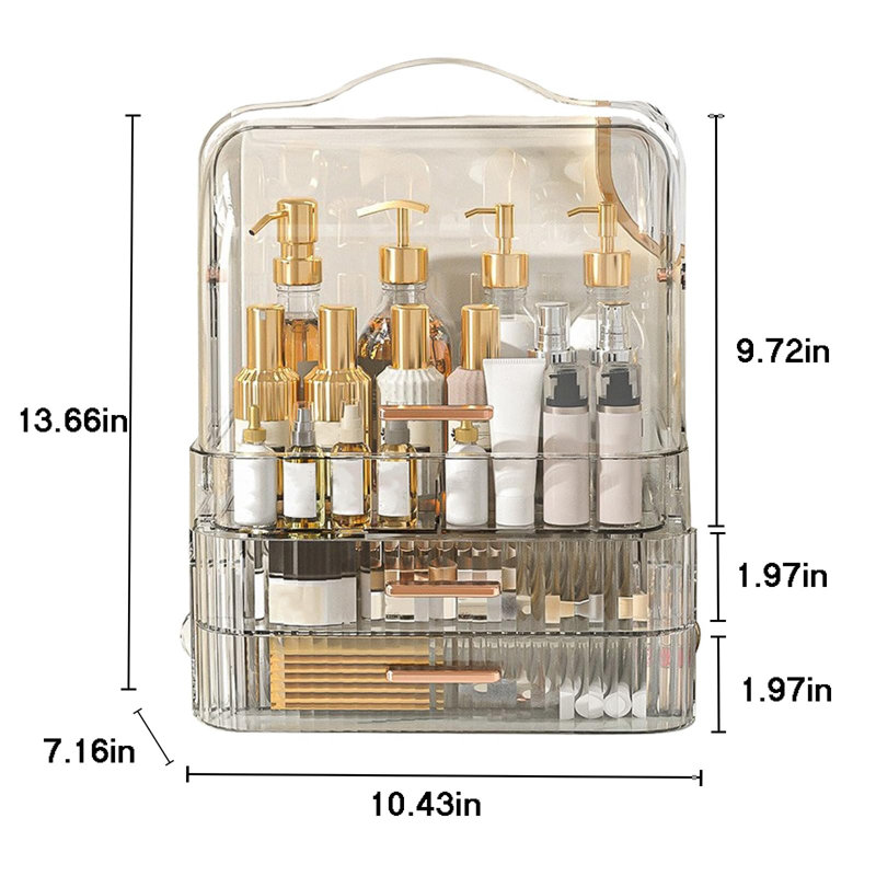 Cosmetics Storage Box Transparent Lid Large Makeup Organizer Box Drawers Portable Handle Waterproof Dustproof Skincare Display Cases