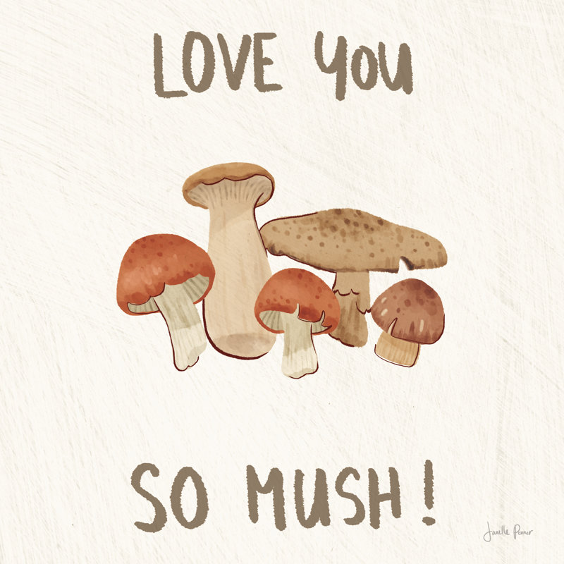 Mushroom Madness IV par Janelle Penner - Peinture, H 12 po x l 12 po, Non, Gold Floater Framed Canvas