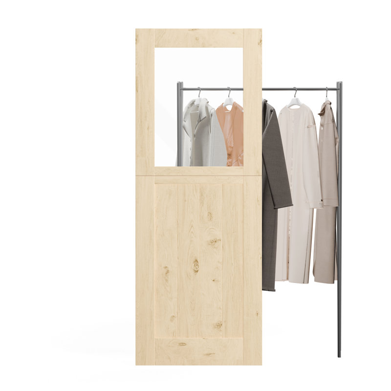 Intérieur de la porte hollandaise à moitié fendue en verre transparent, porte de placard de style moderne, bois de pin naturel (sans charnières de porte)