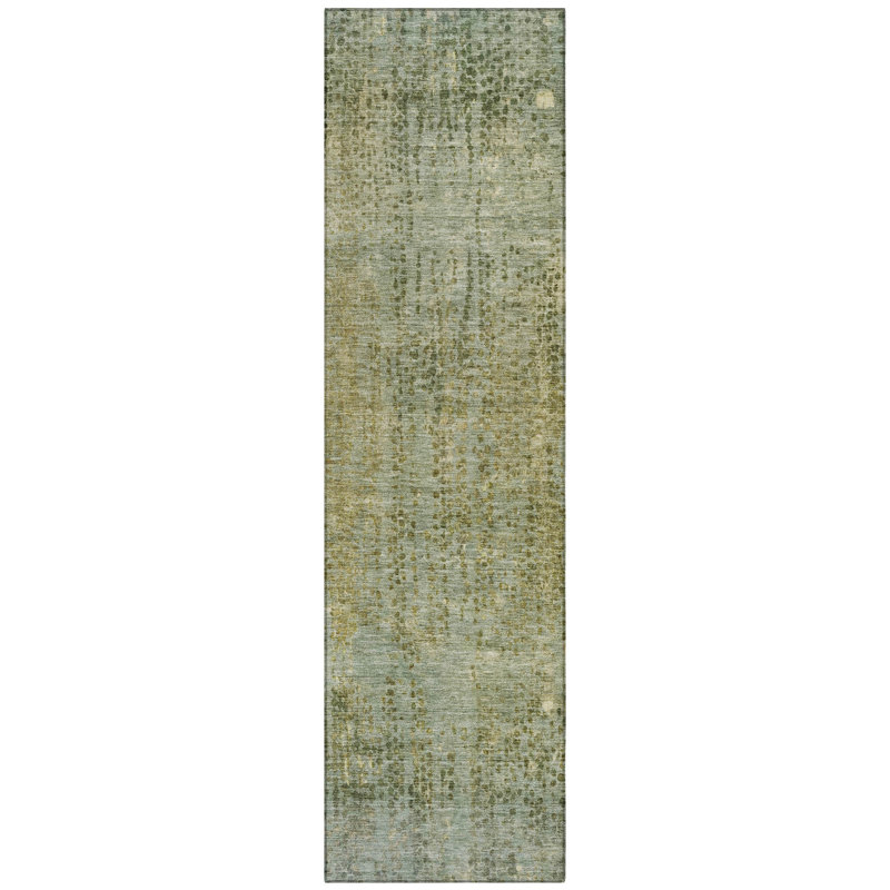 Machine Washable Indoor/Outdoor Xhevrie Green Rug, Runner 2'3" x 7'6"