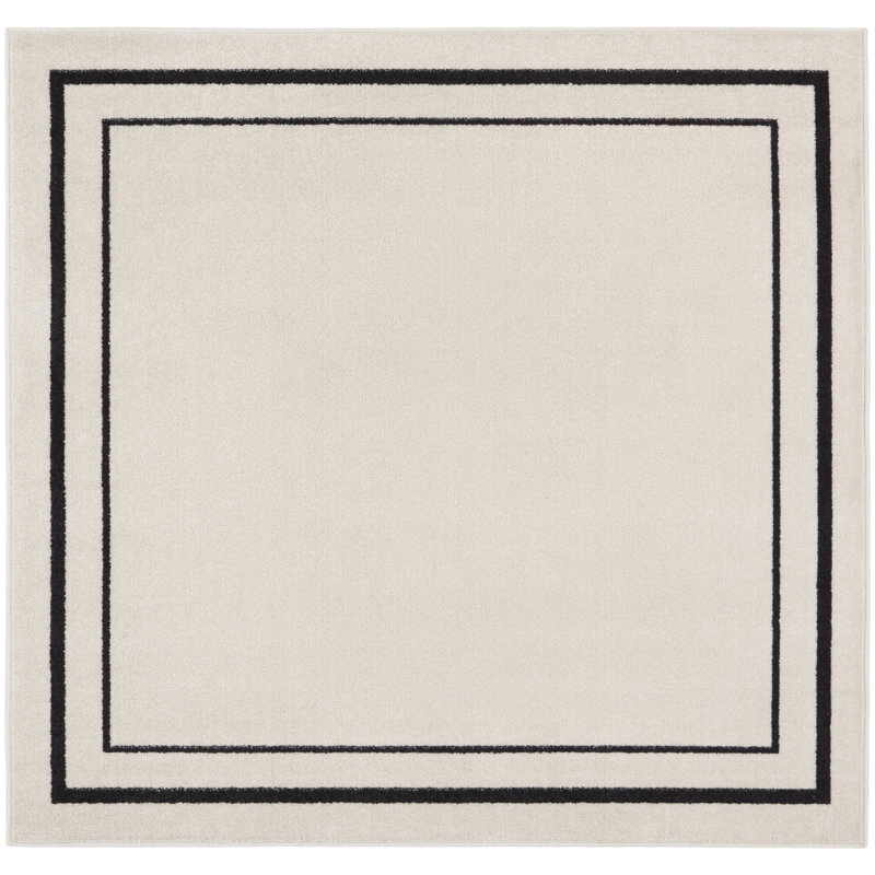 Nourison Essentials Ivory Black Indoor/Outdoor Area Rug, Square 5'