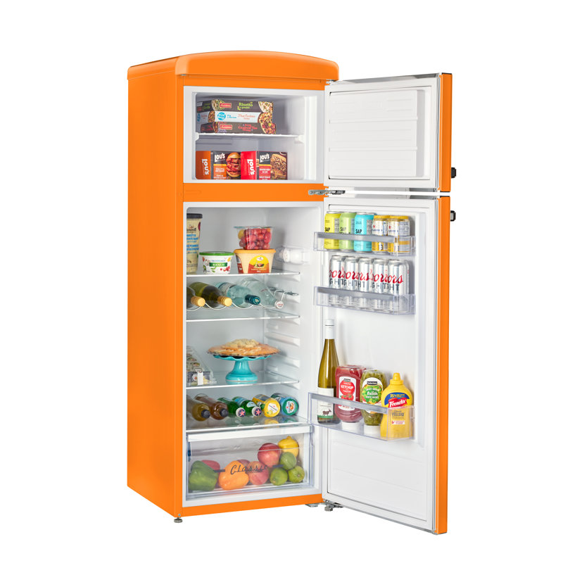Classic Retro 7,5 pi³ Pi. Réfrigérateur à fixation supérieure en orange crème, Orange