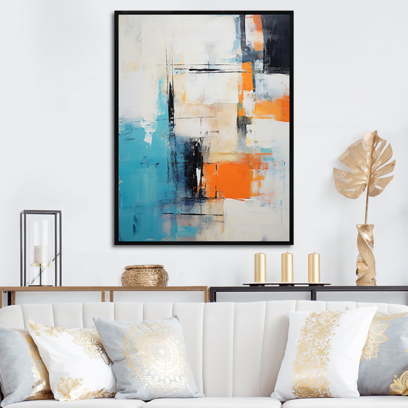 Cubist Visions Deconstructed Minimalism I - Abstract Painting Canvas Art Print, Cadre flottant noir