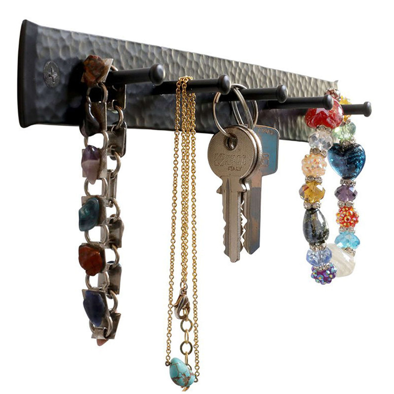 Black Wrought Iron Wall Organizer with Five Hooks