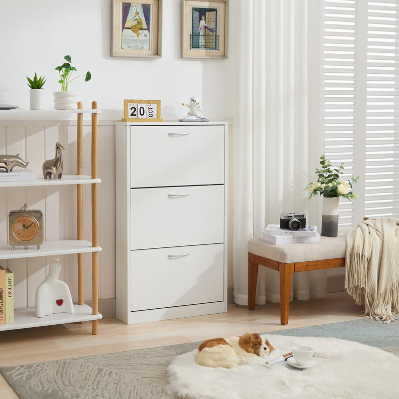White 3 Tier Shoe Cabinet