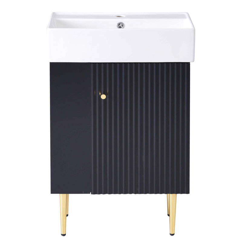 Meuble-lavabo, armoire de rangement pour salle de bain, lavabo simple en céramique, rangement à gauche, Noir