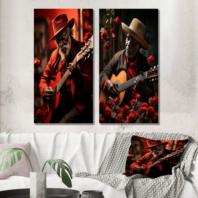 «Red Cuban Music Soul», ensemble de 2 décorations murales, H 40 po x l 41 po, Toile tendue