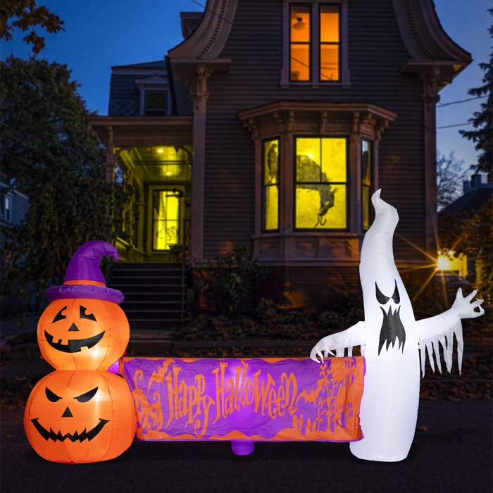 The Holiday Aisle® 8 Ft Halloween Inflatable White Ghosts with Lighted ...