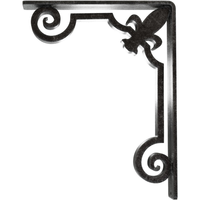 2"W x 7 1/2"D x 10"H Fleur De Lis Wrought Iron Bracket, (Triple center brace), Antiqued Silver, 10" H x 2" W x 7.5" D