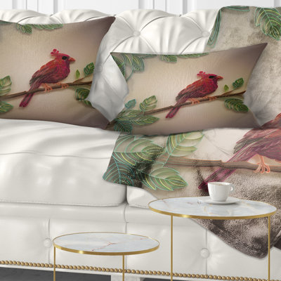 Coussin lombaire en papier floral d’oiseau cardinal