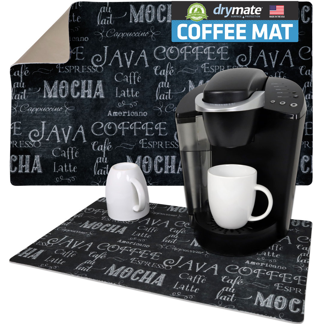 Coffee Maker Mat, Protects and Decorates Countertops - Absorbent, Waterproof, Machine Washable Drymate Finish: Java Chalkboard