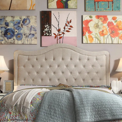 Adjustable Headboard with Fine Linen Upholstery and Button Tufting for Bedroom by Lark Manor
