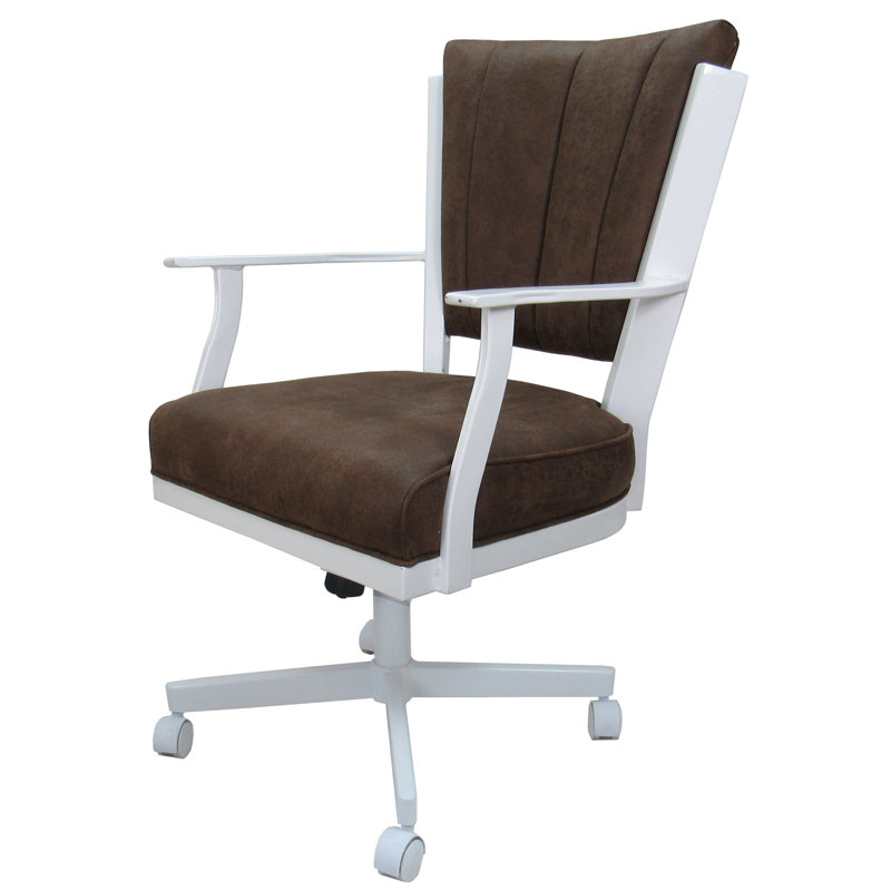 Danyael Metal Dining Caster Chair with Arms, White, Northwest Whiskey