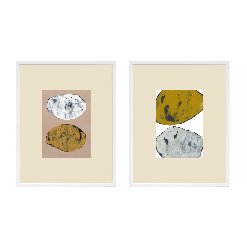Rolling Stones. Set Of 2 Painting by Andrea Stokes, White Wood, 25" H x 20" W x 1.25" D