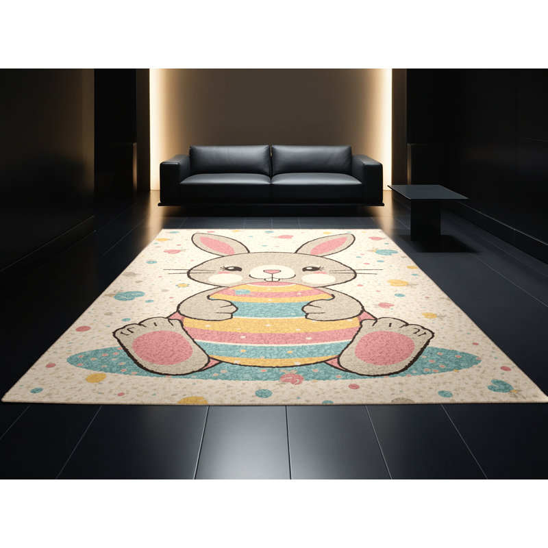Soft Plush Fehrenbach Easter Modern & Contemporary Abstract Area Rug in Beige – Beige Binding, 2x4