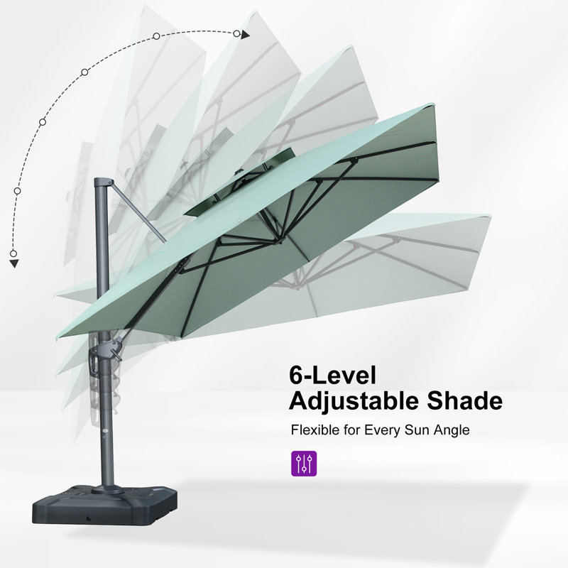 Grand parasol d'extérieur 10 pi x 13 pi à double dessus gris et rectangulaire en porte-à-faux gris, vert menthe, Vert