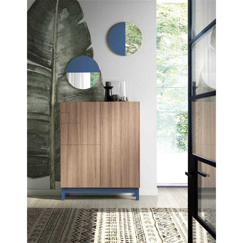 18 Pair Shoe Storage Cabinet, Walnut/Ocean Blue