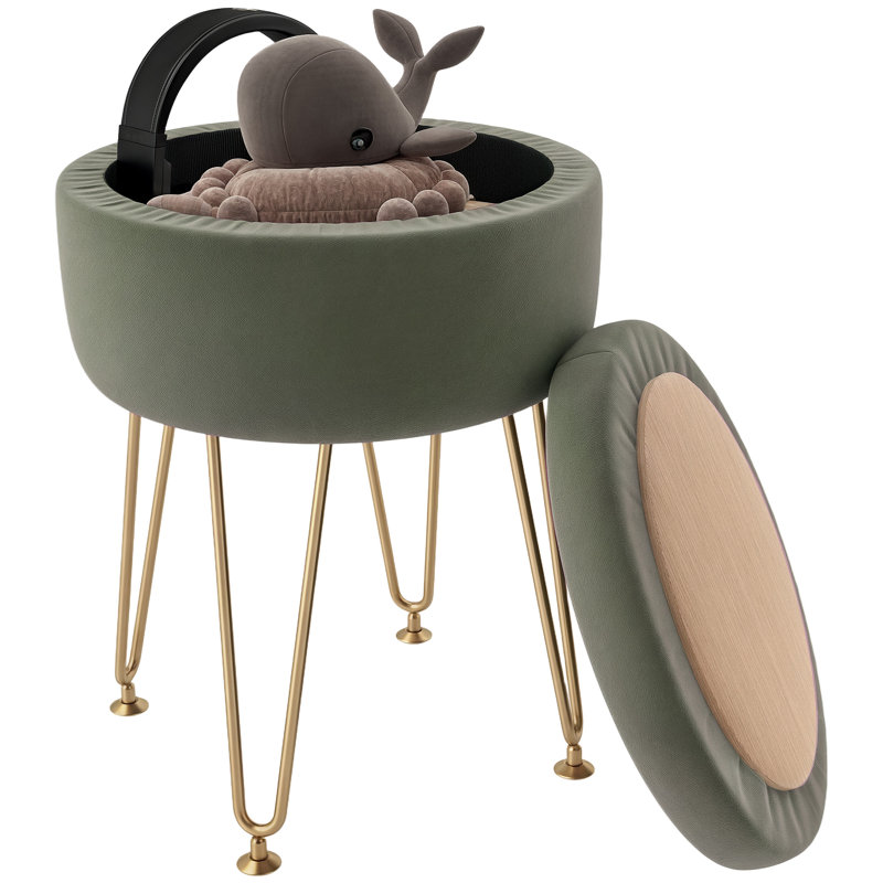 Alicha 33Cm Wide Velvet Round Storage Ottoman, Green
