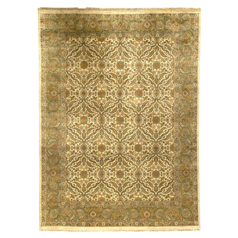 Hand Knotted Wool Area Rug in Gold And Green