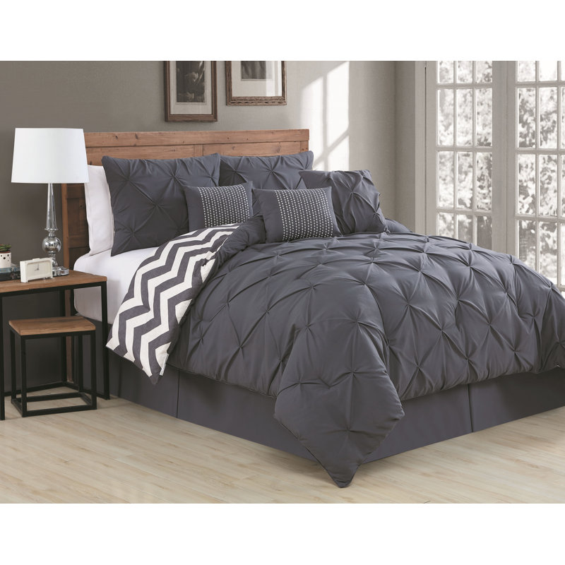 Polyester Comforter, Queen Comforter + 6 Additional Pieces, Charcoal