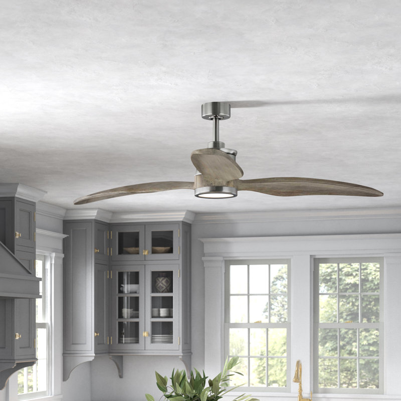 Ventilateur de plafond 60 "standard à DEL avec chaîne de traction et ensemble d'éclairage inclus, Nickel brossé