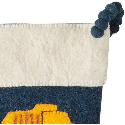 Trucks on Navy Christmas Stocking in Hand Felted Wool