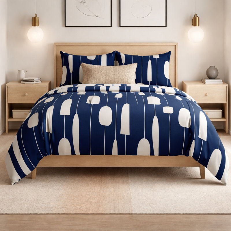Echarkia Bedding Luka Navy Abstract Duvet Cover Set with Pillowcases Quilt Cover Soft and Breathable