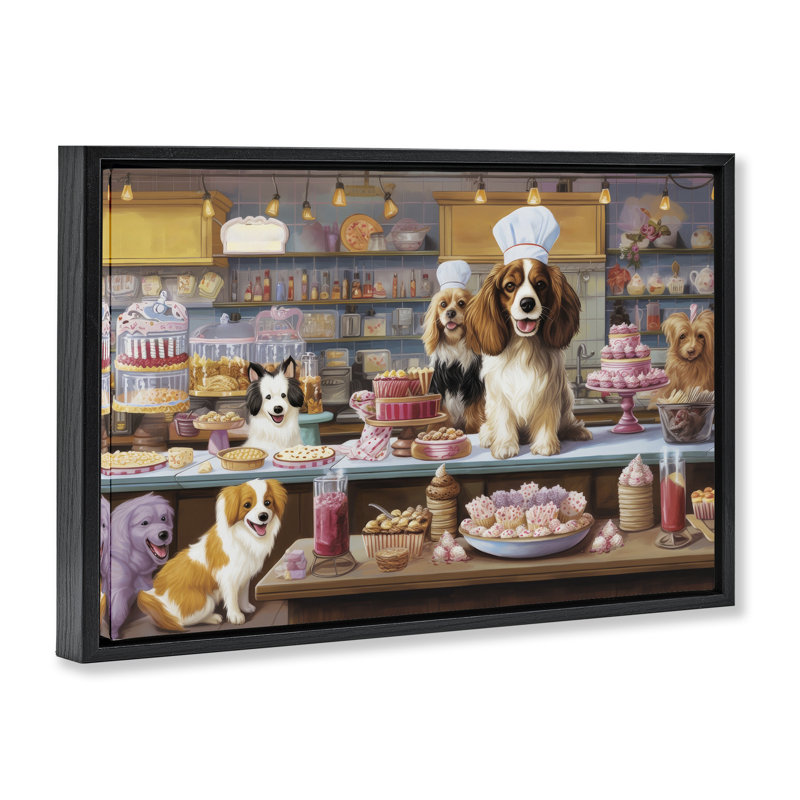 Toile flottante encadrée «Sweet Treats Pastry Dogs» par Lazar Studio, Cadre flottant noir de jais, H 21 po x l 31 po