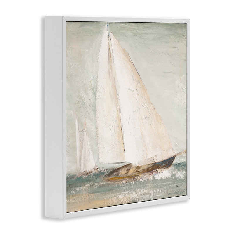 Giclée sur voilier rétro par Patricia Pinto, Giclée encadrée blanc bord de mer, H 17 po x l 17 po