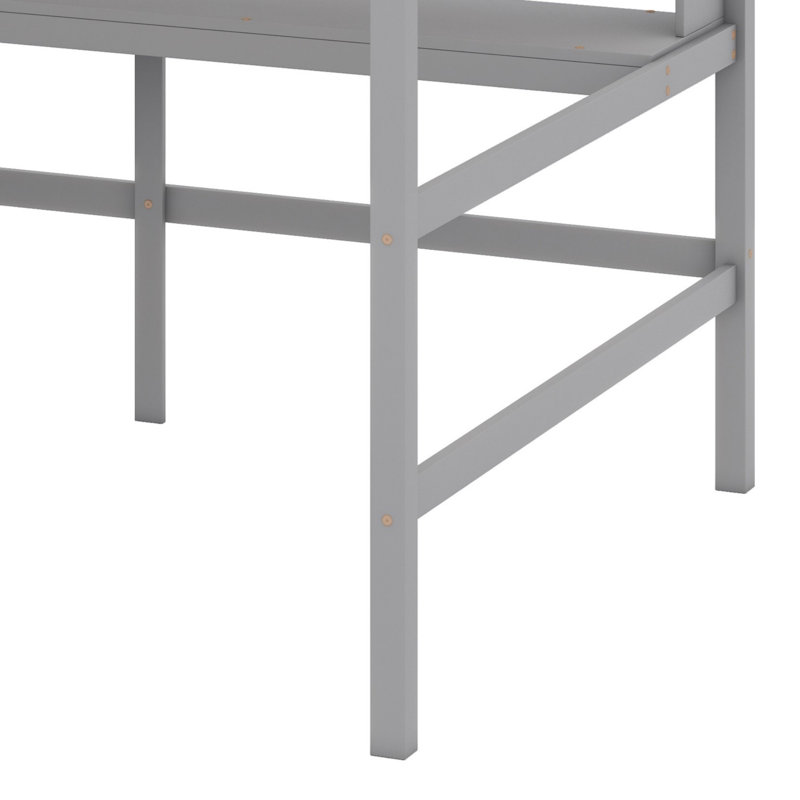 Loft Bed With Desk, Storage Shelves And Staircase, Grey