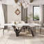 Modern Rectangular Dining Table, Glossy White Kitchen Table with Sintered Stone Table-top, N-Shaped Steel Legs-263665614