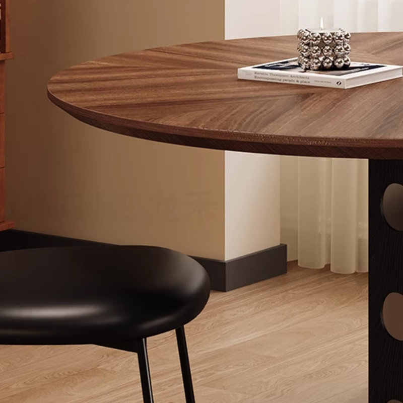 Simple and retro round dining table, 29.53"H x 53.15"L x 53.15"W