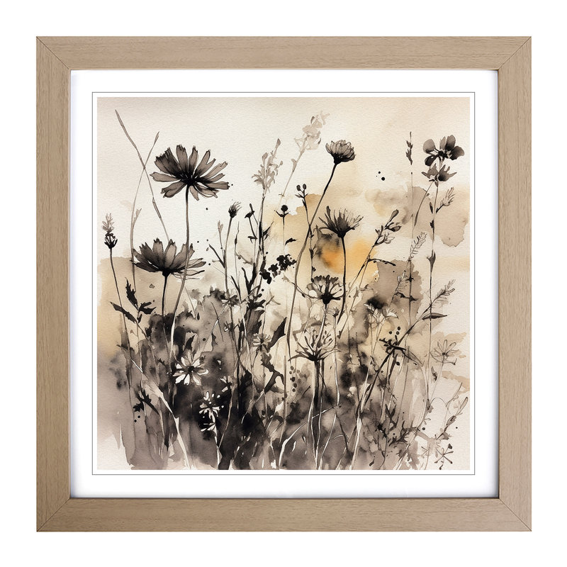 Wildflowers Ink Wash No.2 - Framed Print, Oak