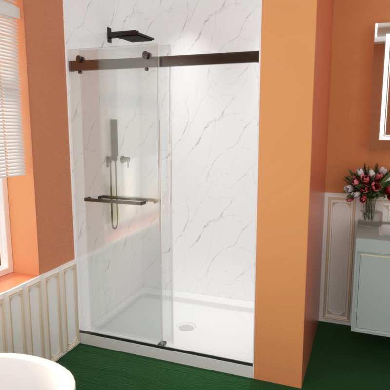 48"Wx74"H Bypass Sliding Shower Door, 5/16" Tempered Glass, Durable & Elegant, Matte Black