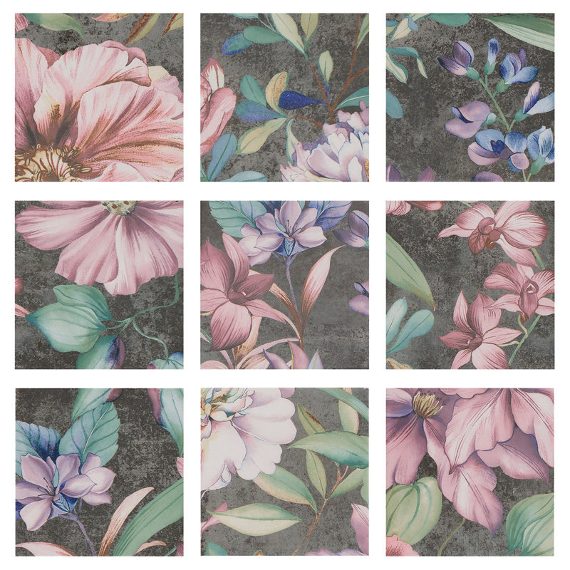 Angela Harris 8" x 8" Porcelain Wall & Floor Tile, Pink/Green/Gray
