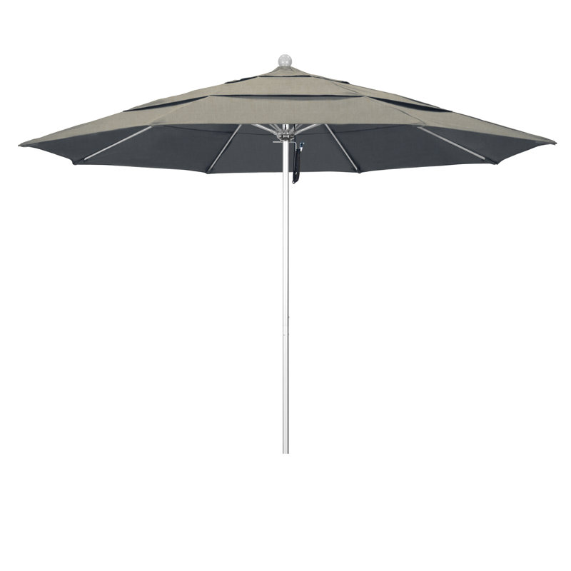 Parasol de marché 11 pi Hibo, Sunbrella® à tissage uni palette colombe, Argent anodisé