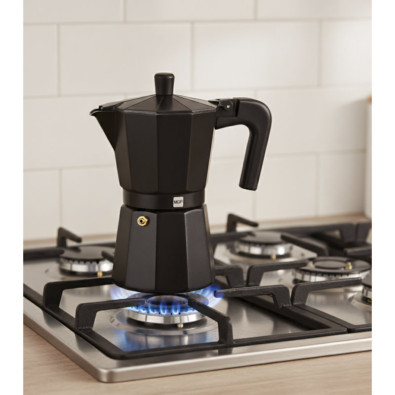 Magefesa Kenia Noir Stovetop Espresso Moka Pot, 6-Cup/10 oz, Italian Coffee Maker for Cuban Coffee, Extra-Thick Aluminum, Heat-Resistant Handle, Greca Coffee Maker