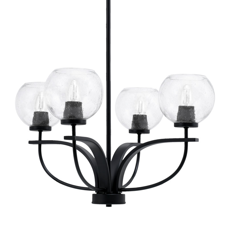 Lustre suspendu 4 lumières Baleigh Cavella au fini noir mat avec verre à bulles de 5,75 po, Clair