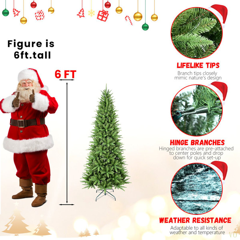Arbre de Noël mince de 4 pi - 424 pointes, branches en PE + PVC, conception à charnières pour une installation facile, support en métal stable - idéal pour les coins et les petits espaces