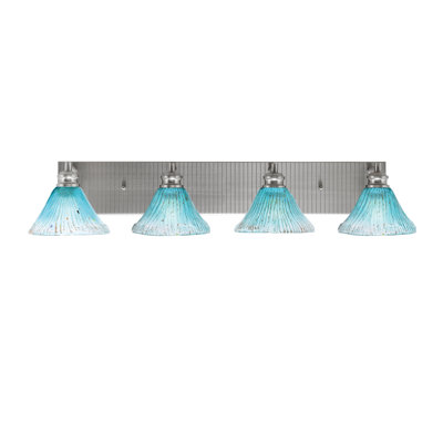 Barre d'éclairage de salle de bain 4 lumières Edge avec verre cristal sarcelle 7 po