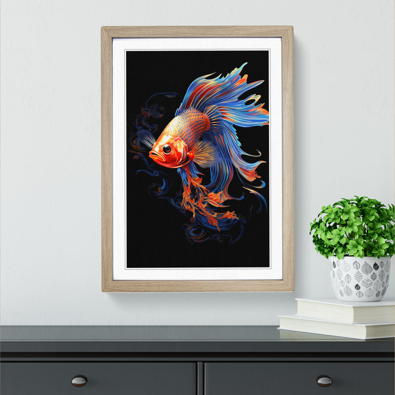 Fish Digital No.2 - Framed Print, 46cm H x 34cm W x 2cm D, Oak