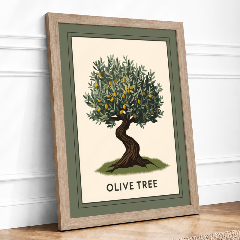 Olive Tree Botanical - Framed Print, A2 - 59.4 x 42.0 cm, Oak