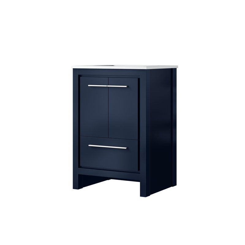 24 po L 20 po x P 2 po Meuble-lavabo bleu marine - comptoir en quartz blanc