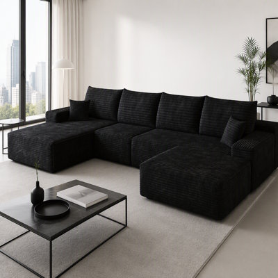 Canapé modulaire 135 po avec 1 repose-pieds Cloud, fauteuils rembourrés minimalistes modernes, canapé confortable en forme de U pour le salon, canapé d'angle à siège profond, sans assemblage requis, noir