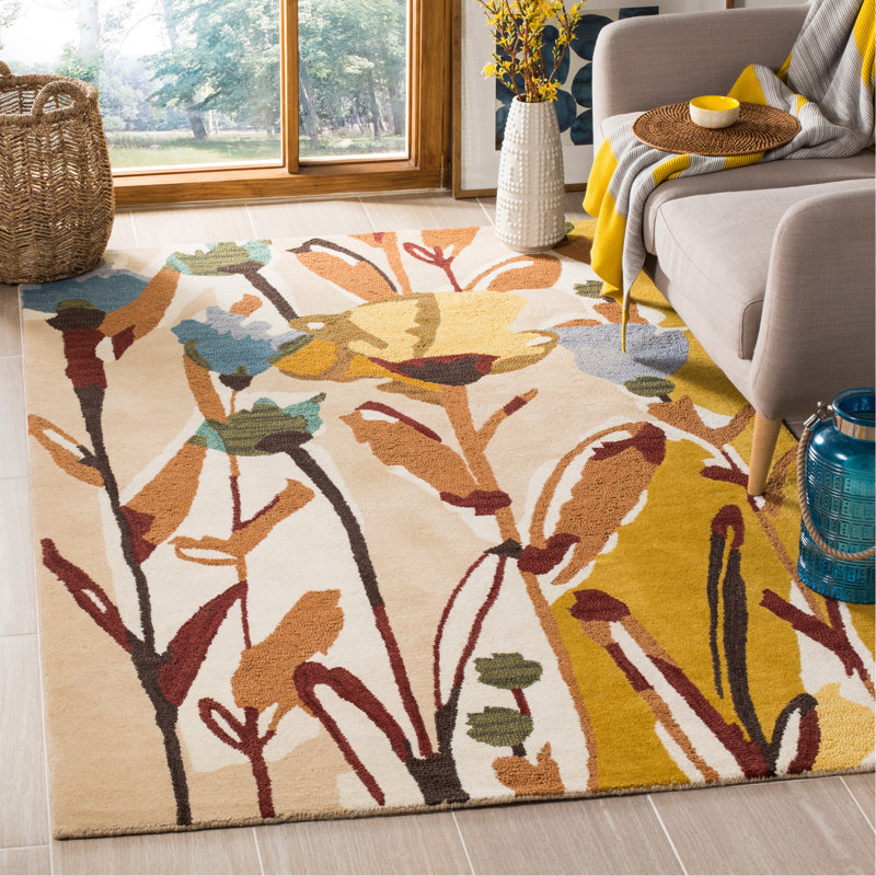 Tapis floral en laine touffeté à la main Arber Jardin, Rectangle 5 pi x 8 pi