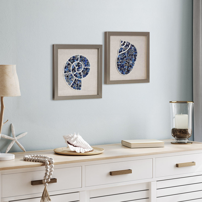 Ensemble de panneau mural coquillage bleu Khyzer, Bleu côtier / coquillage