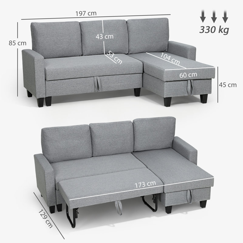 3 Seater Sofa Bed, Grey