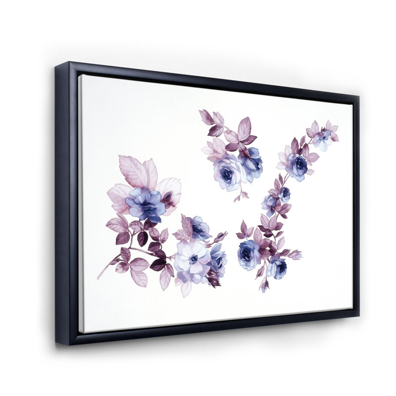 Fleurs sauvages mauves I - peinture sur toile, H 24 po x l 32 po x P 1 po, Cadre flottant noir