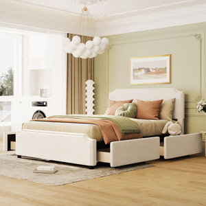 Farryn Queen Size Upholstered Platform Storage Bed with 4 Drawers (Incomplete Box 2/2 )