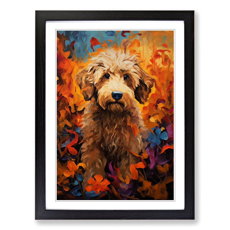 XYZ-FRM-V1223-4002 Labradoodle Tachisme - Single Picture Frame Print on Wood, 46cm H x 34cm W x 2cm D, Black